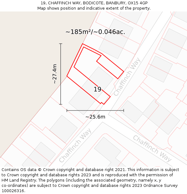 19, CHAFFINCH WAY, BODICOTE, BANBURY, OX15 4GP: Plot and title map