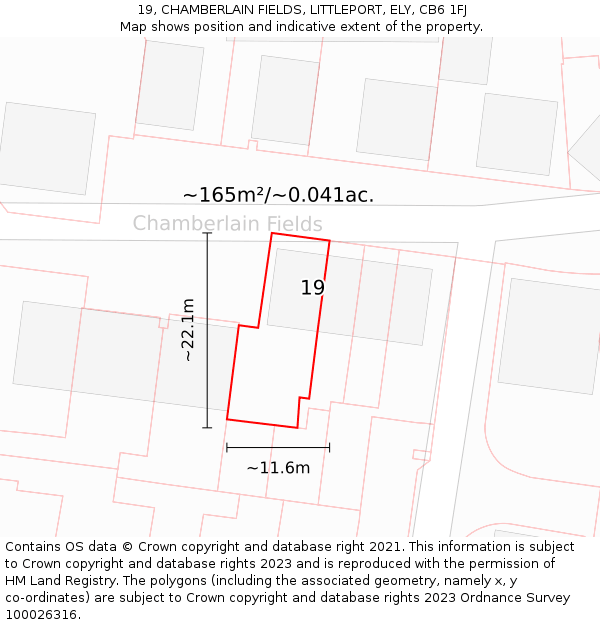 19, CHAMBERLAIN FIELDS, LITTLEPORT, ELY, CB6 1FJ: Plot and title map