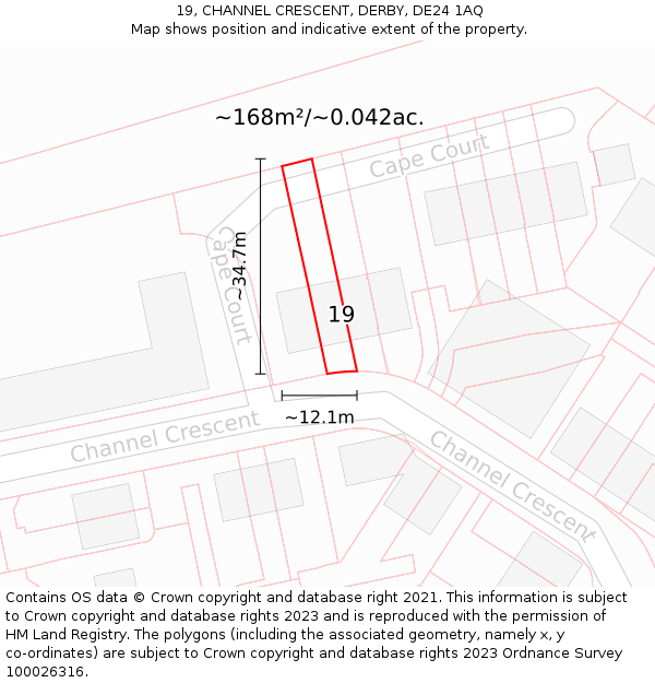 19, CHANNEL CRESCENT, DERBY, DE24 1AQ: Plot and title map