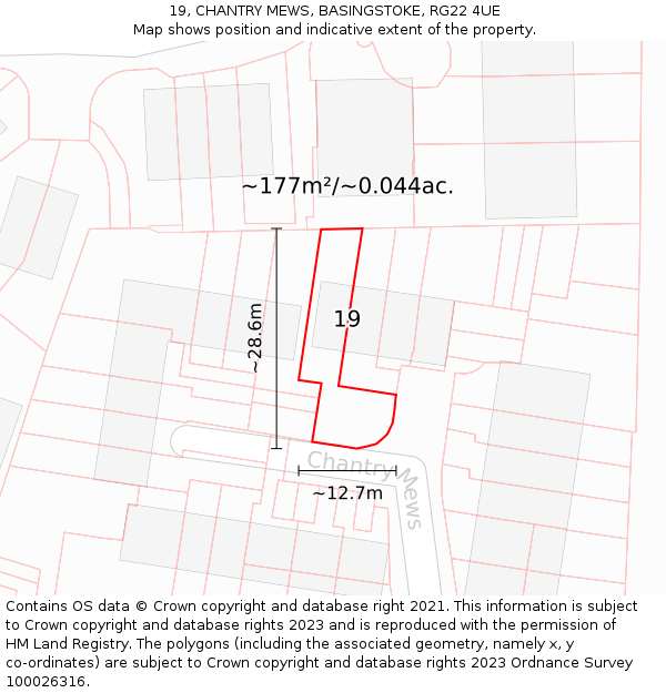 19, CHANTRY MEWS, BASINGSTOKE, RG22 4UE: Plot and title map