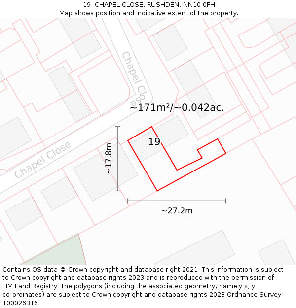 19, CHAPEL CLOSE, RUSHDEN, NN10 0FH: Plot and title map