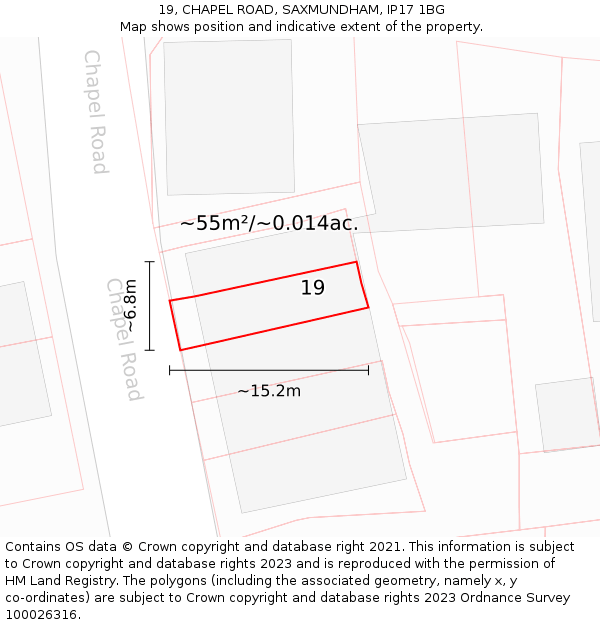 19, CHAPEL ROAD, SAXMUNDHAM, IP17 1BG: Plot and title map