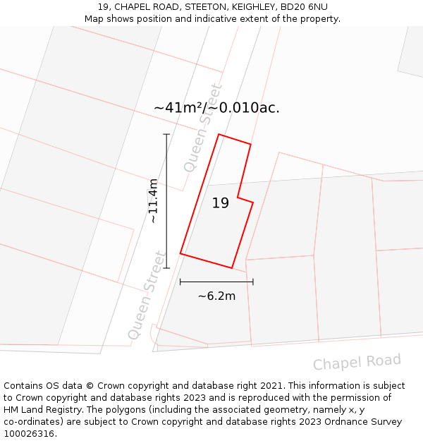 19, CHAPEL ROAD, STEETON, KEIGHLEY, BD20 6NU: Plot and title map