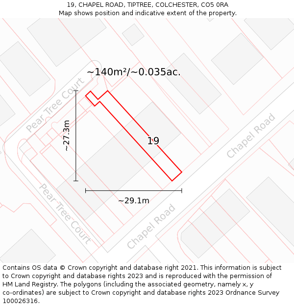 19, CHAPEL ROAD, TIPTREE, COLCHESTER, CO5 0RA: Plot and title map