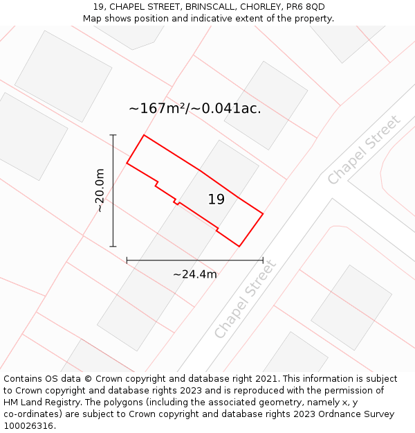 19, CHAPEL STREET, BRINSCALL, CHORLEY, PR6 8QD: Plot and title map