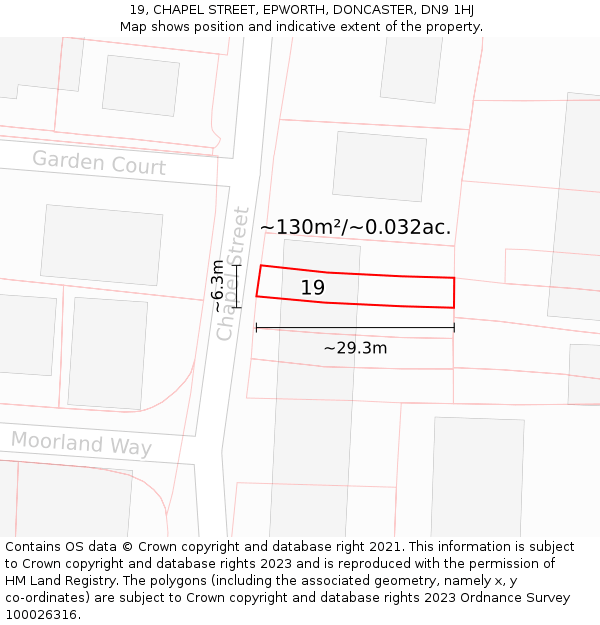 19, CHAPEL STREET, EPWORTH, DONCASTER, DN9 1HJ: Plot and title map