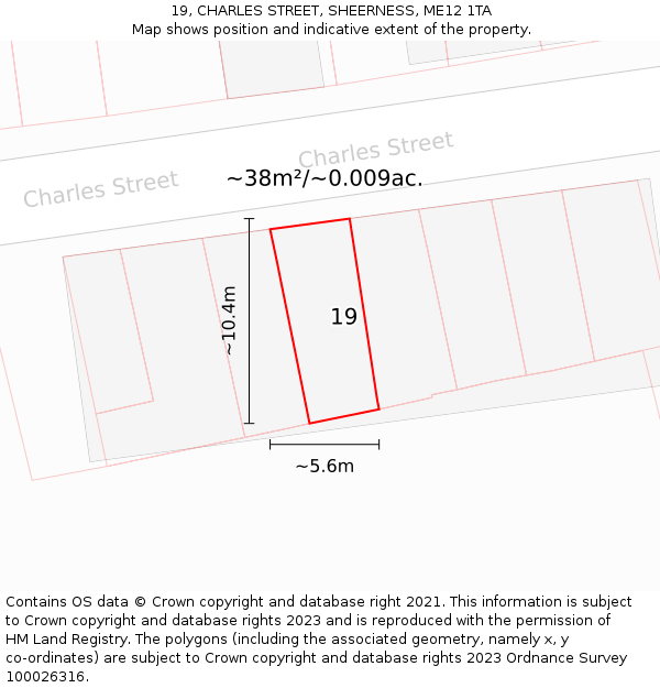 19, CHARLES STREET, SHEERNESS, ME12 1TA: Plot and title map