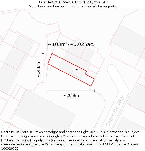 19, CHARLOTTE WAY, ATHERSTONE, CV9 1AS: Plot and title map
