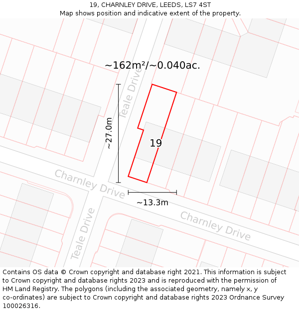 19, CHARNLEY DRIVE, LEEDS, LS7 4ST: Plot and title map