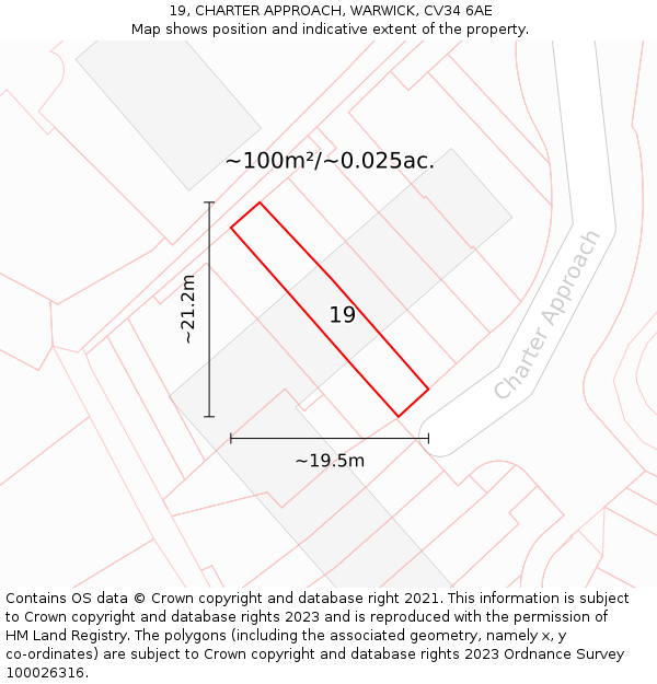 19, CHARTER APPROACH, WARWICK, CV34 6AE: Plot and title map