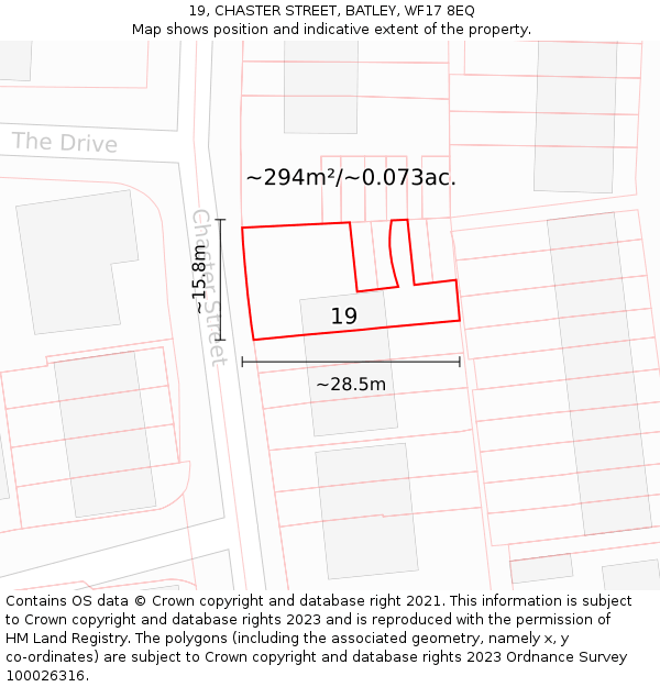 19, CHASTER STREET, BATLEY, WF17 8EQ: Plot and title map