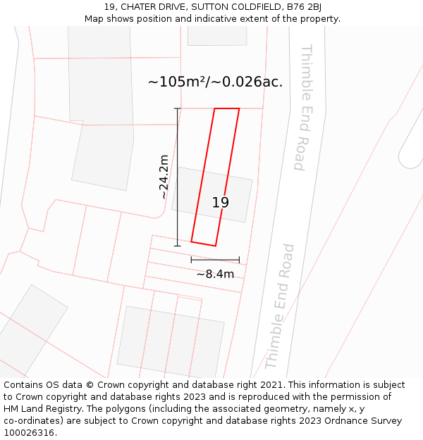 19, CHATER DRIVE, SUTTON COLDFIELD, B76 2BJ: Plot and title map