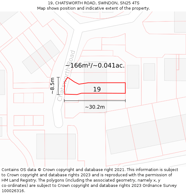 19, CHATSWORTH ROAD, SWINDON, SN25 4TS: Plot and title map
