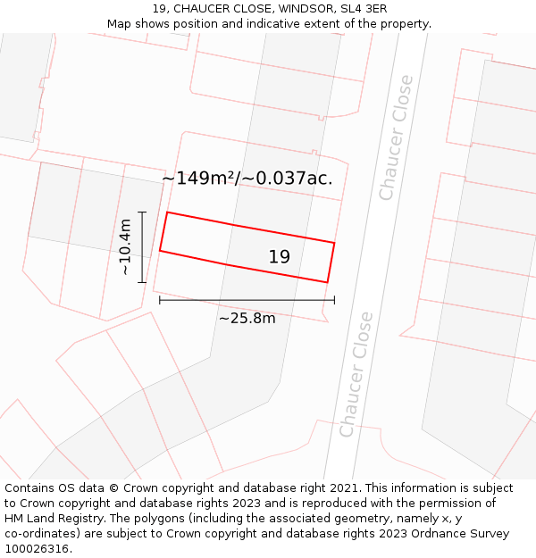 19, CHAUCER CLOSE, WINDSOR, SL4 3ER: Plot and title map