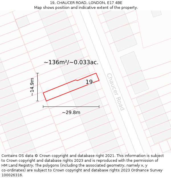 19, CHAUCER ROAD, LONDON, E17 4BE: Plot and title map