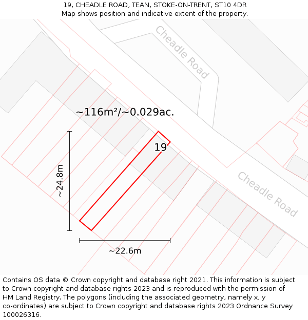 19, CHEADLE ROAD, TEAN, STOKE-ON-TRENT, ST10 4DR: Plot and title map