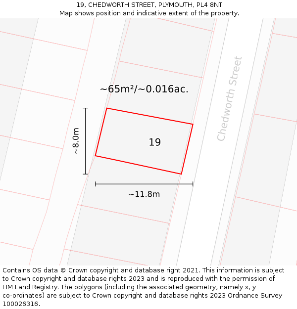 19, CHEDWORTH STREET, PLYMOUTH, PL4 8NT: Plot and title map