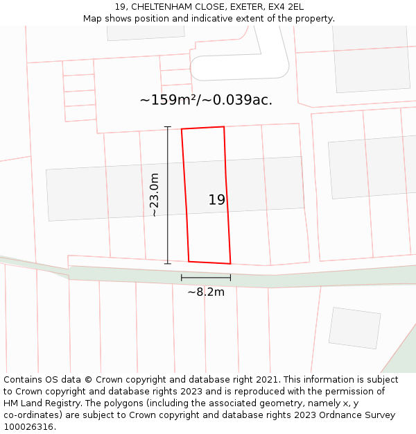 19, CHELTENHAM CLOSE, EXETER, EX4 2EL: Plot and title map
