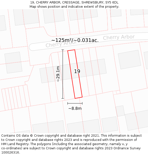 19, CHERRY ARBOR, CRESSAGE, SHREWSBURY, SY5 6DL: Plot and title map