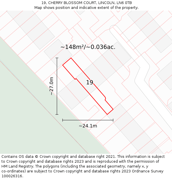 19, CHERRY BLOSSOM COURT, LINCOLN, LN6 0TB: Plot and title map