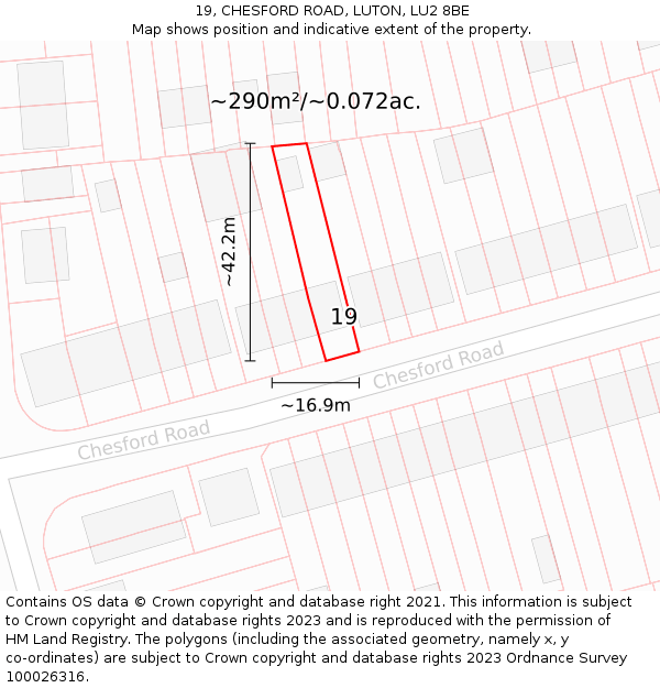 19, CHESFORD ROAD, LUTON, LU2 8BE: Plot and title map