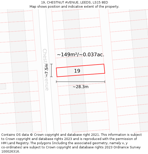 19, CHESTNUT AVENUE, LEEDS, LS15 8ED: Plot and title map