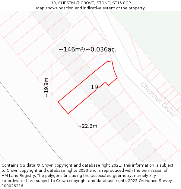 19, CHESTNUT GROVE, STONE, ST15 8GP: Plot and title map