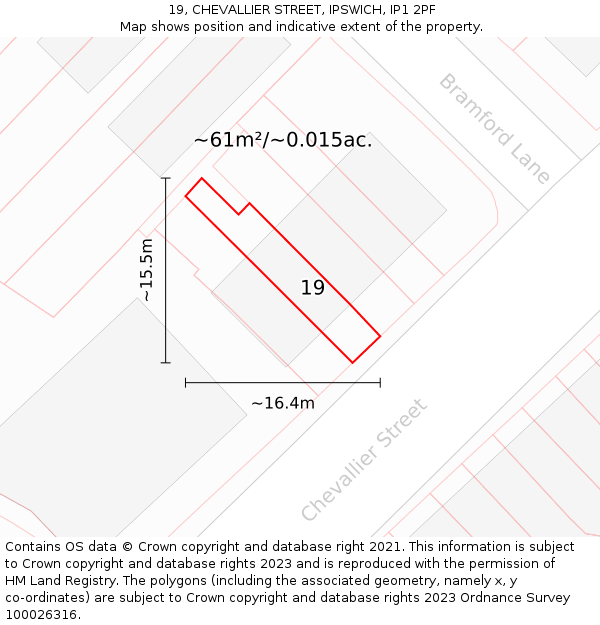 19, CHEVALLIER STREET, IPSWICH, IP1 2PF: Plot and title map