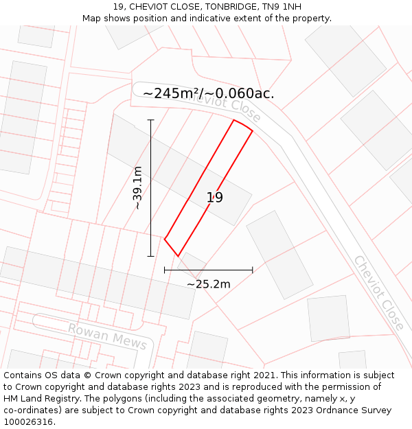 19, CHEVIOT CLOSE, TONBRIDGE, TN9 1NH: Plot and title map