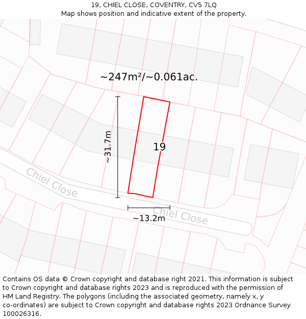 19, CHIEL CLOSE, COVENTRY, CV5 7LQ: Plot and title map