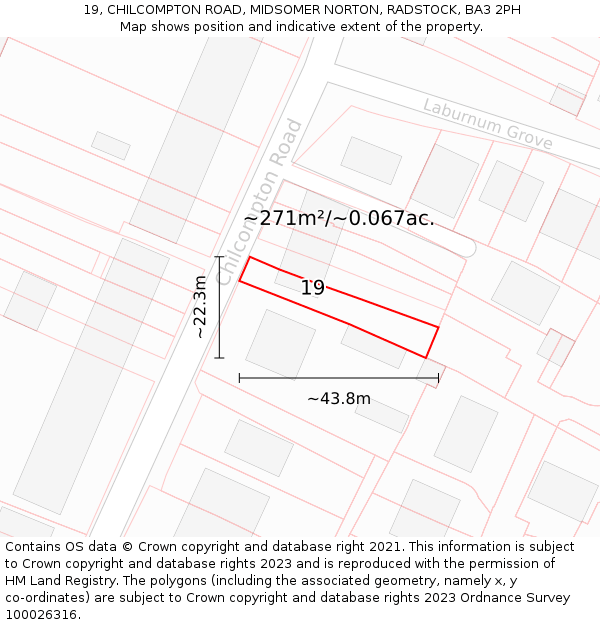 19, CHILCOMPTON ROAD, MIDSOMER NORTON, RADSTOCK, BA3 2PH: Plot and title map