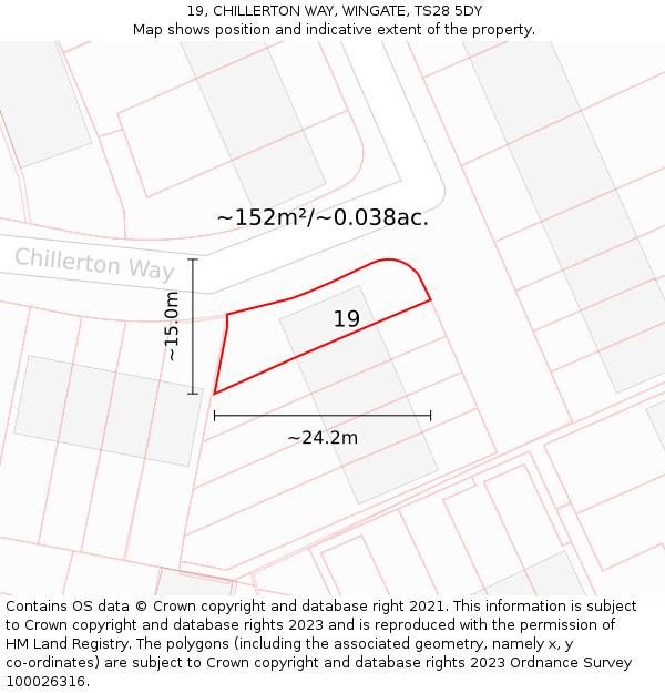 19, CHILLERTON WAY, WINGATE, TS28 5DY: Plot and title map