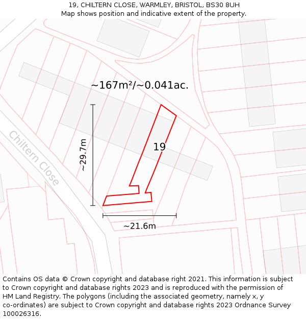 19, CHILTERN CLOSE, WARMLEY, BRISTOL, BS30 8UH: Plot and title map