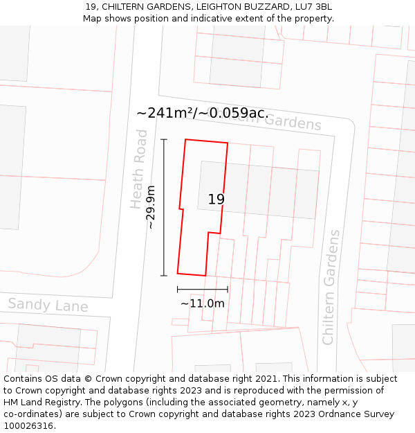 19, CHILTERN GARDENS, LEIGHTON BUZZARD, LU7 3BL: Plot and title map