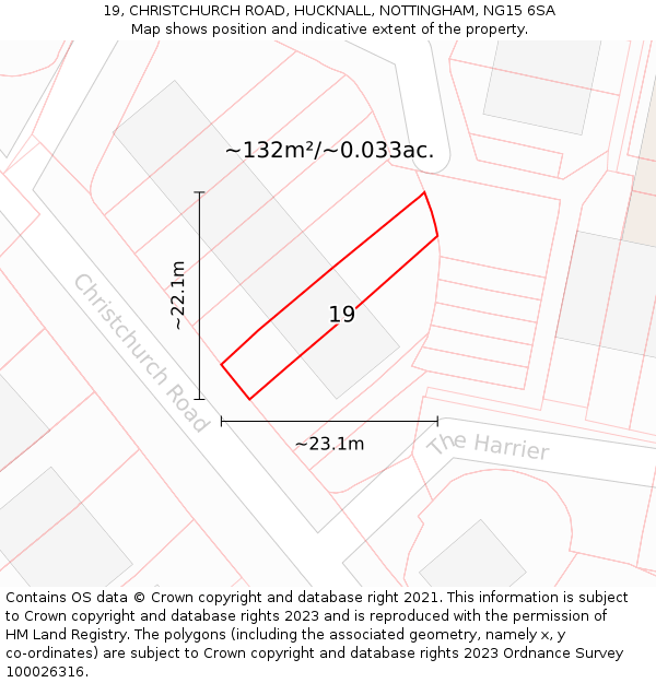 19, CHRISTCHURCH ROAD, HUCKNALL, NOTTINGHAM, NG15 6SA: Plot and title map