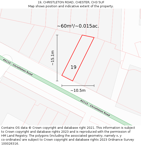 19, CHRISTLETON ROAD, CHESTER, CH3 5UF: Plot and title map