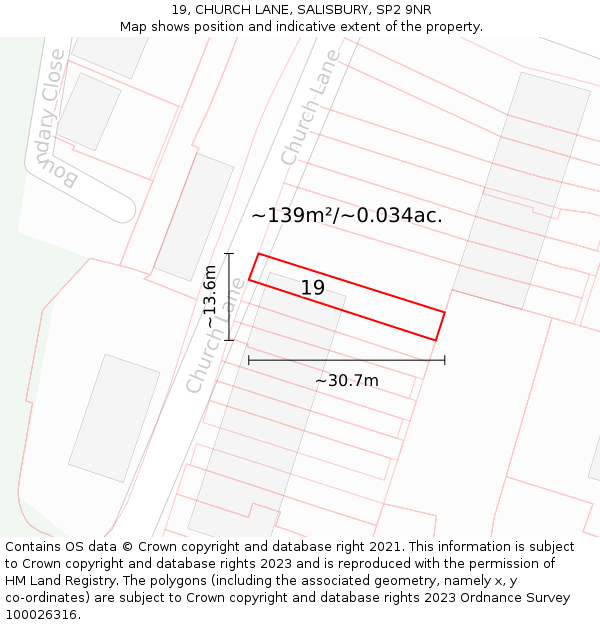 19, CHURCH LANE, SALISBURY, SP2 9NR: Plot and title map