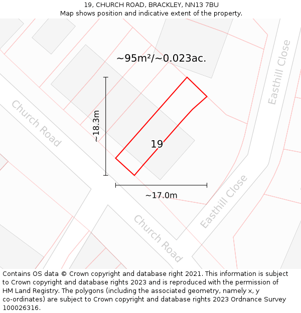 19, CHURCH ROAD, BRACKLEY, NN13 7BU: Plot and title map