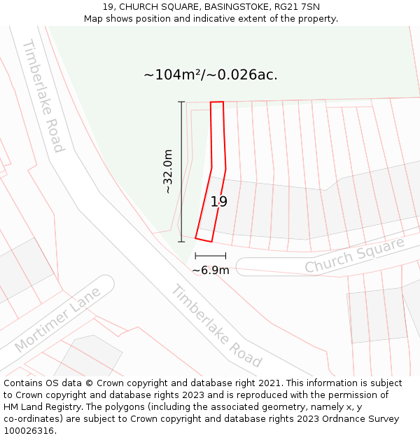 19, CHURCH SQUARE, BASINGSTOKE, RG21 7SN: Plot and title map