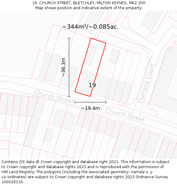 19, CHURCH STREET, BLETCHLEY, MILTON KEYNES, MK2 2NY: Plot and title map