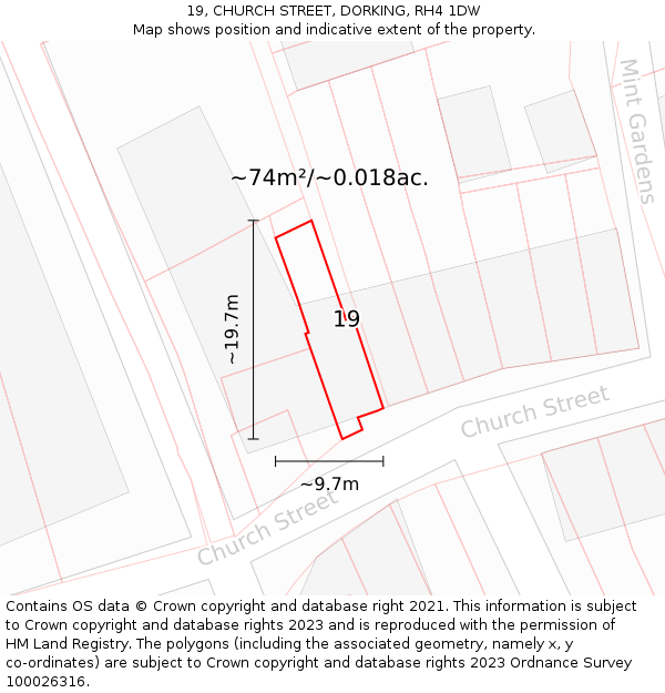 19, CHURCH STREET, DORKING, RH4 1DW: Plot and title map