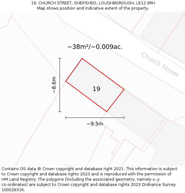 19, CHURCH STREET, SHEPSHED, LOUGHBOROUGH, LE12 9RH: Plot and title map