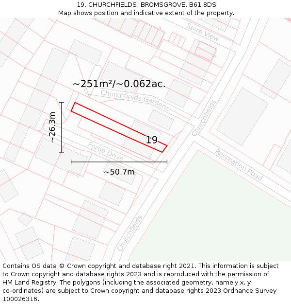 19, CHURCHFIELDS, BROMSGROVE, B61 8DS: Plot and title map