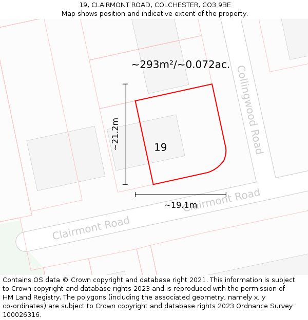 19, CLAIRMONT ROAD, COLCHESTER, CO3 9BE: Plot and title map