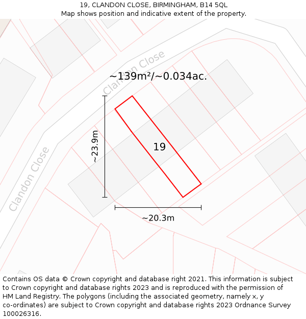 19, CLANDON CLOSE, BIRMINGHAM, B14 5QL: Plot and title map