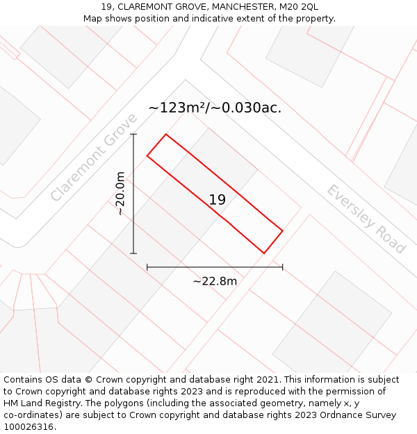 19, CLAREMONT GROVE, MANCHESTER, M20 2QL: Plot and title map