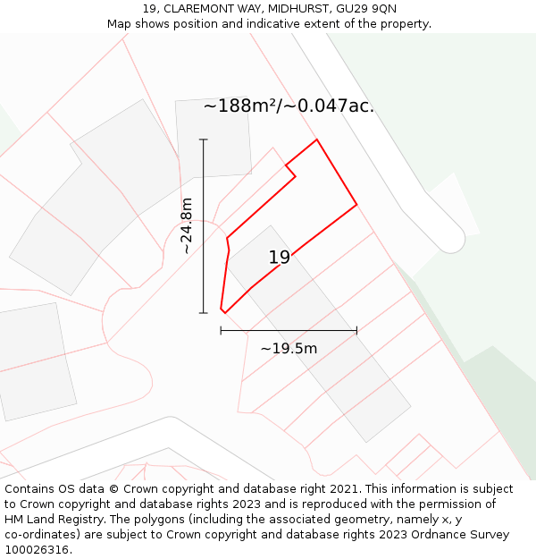 19, CLAREMONT WAY, MIDHURST, GU29 9QN: Plot and title map