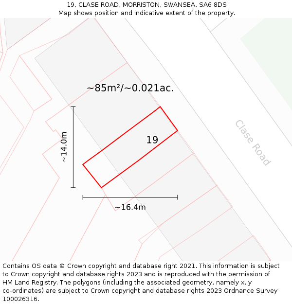 19, CLASE ROAD, MORRISTON, SWANSEA, SA6 8DS: Plot and title map