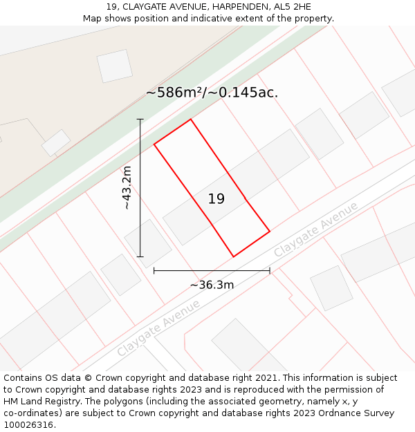 19, CLAYGATE AVENUE, HARPENDEN, AL5 2HE: Plot and title map