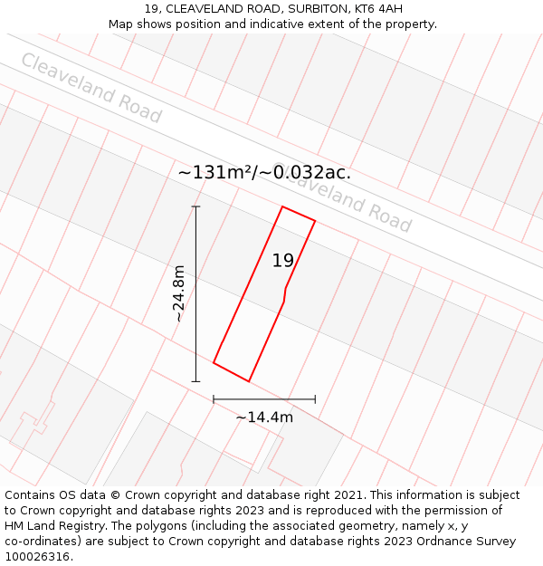 19, CLEAVELAND ROAD, SURBITON, KT6 4AH: Plot and title map